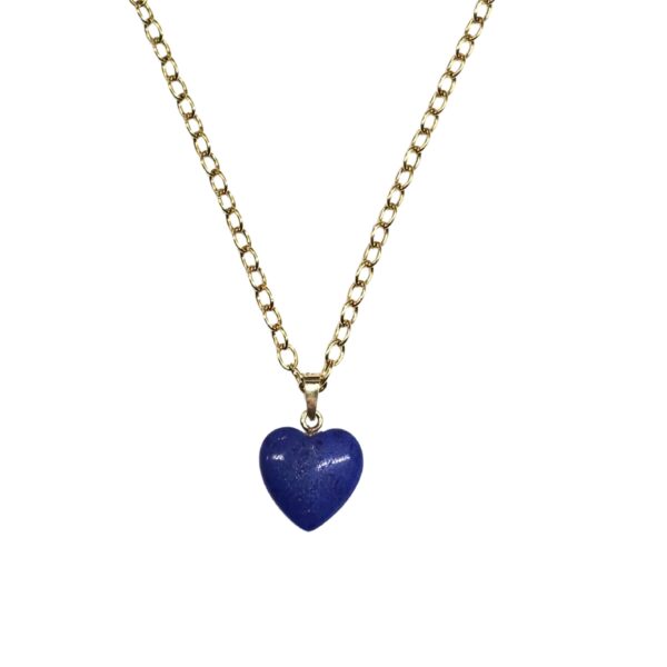 Collier en or avec pendentif cœur en lapis-lazuli (14k) – Image 2