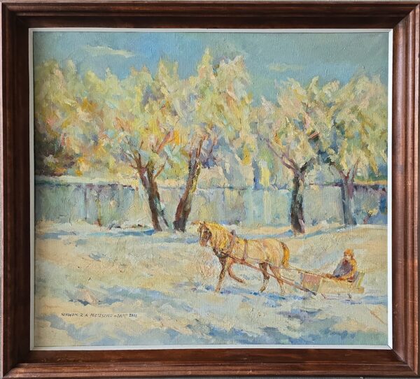 Sławomir Mieleszko, Pejzaż zimowy z saniami, 2002 - obrazek 2