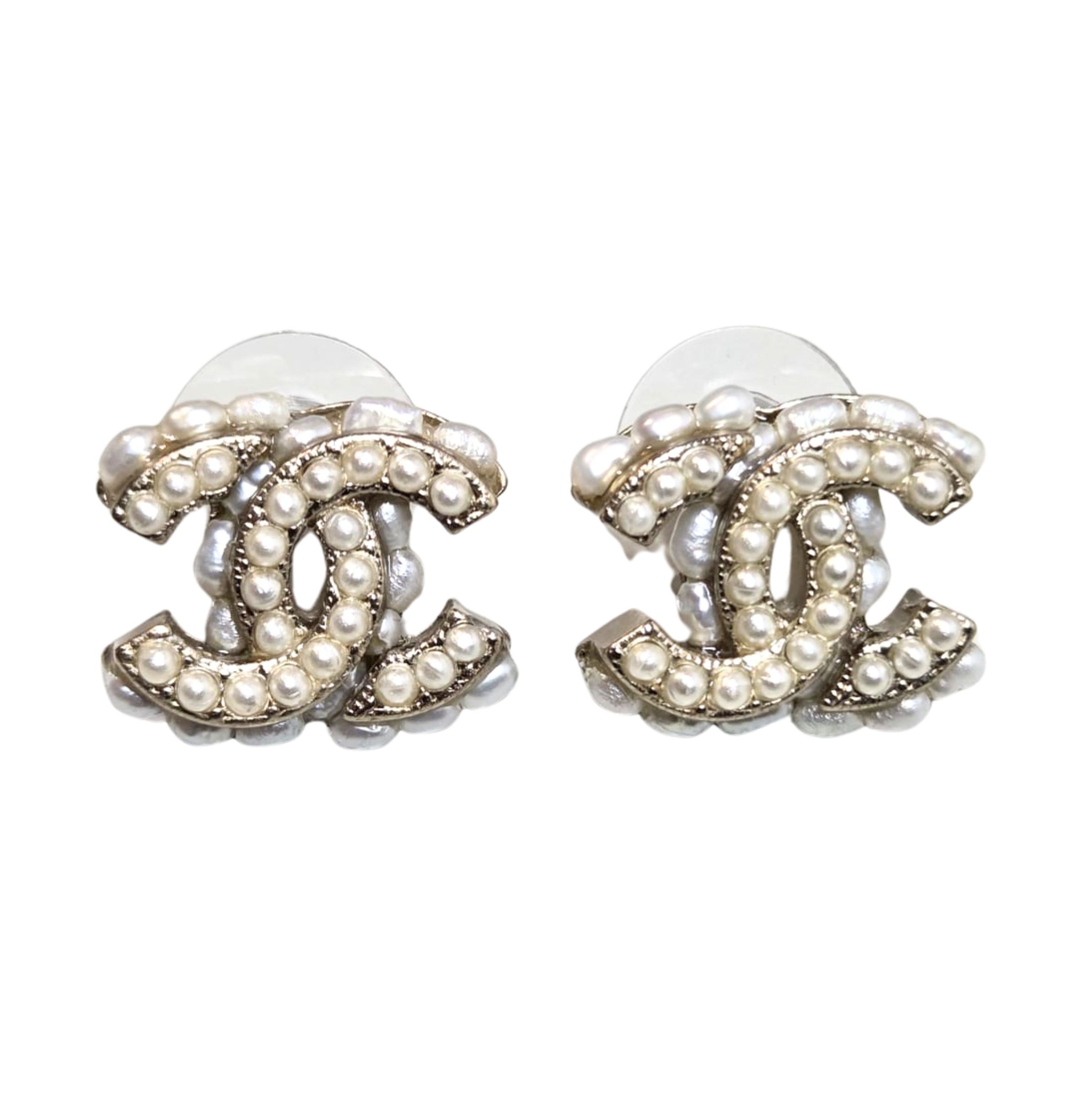 Pozłacane kolczyki z perłami, model logo CC, Chanel - obrazek 2