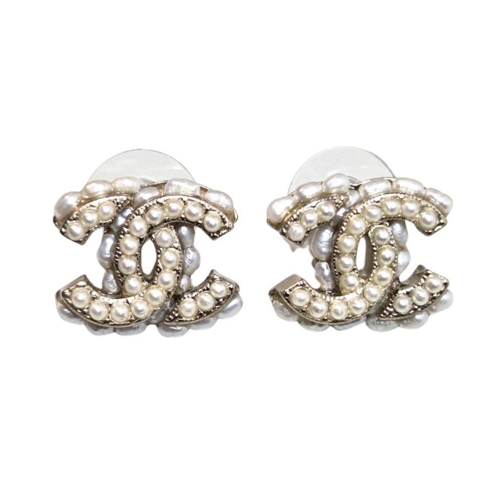 Pozłacane kolczyki z perłami, model logo CC, Chanel