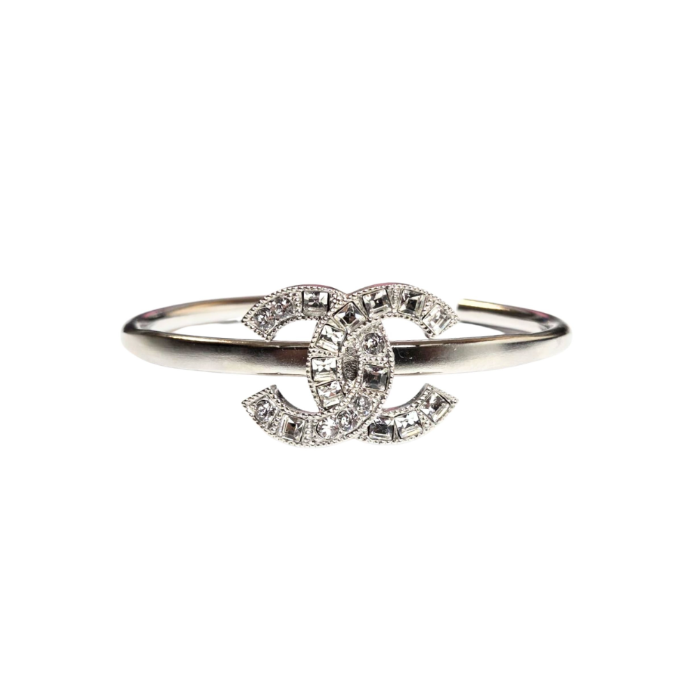 Srebrna sztywna bransoletka vintage, model logo CC, Chanel