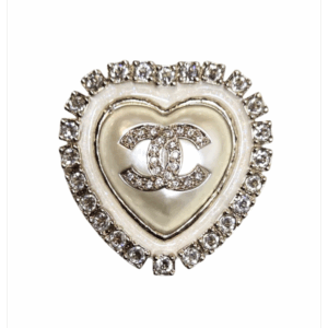 Pozłacana broszka serce z kryształkami, model logo CC, Chanel