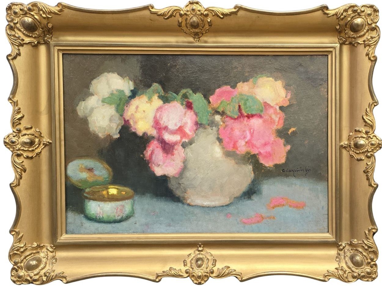 Alfons Karpinski peonie w białym wazonie róże w biały wazonie bukiet martwa natura ArtKrak Angora